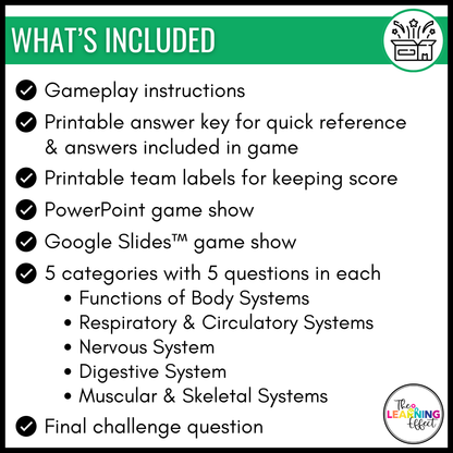 Human Body Systems Game Show | Science Review Test Prep Activity