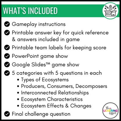 Ecosystems Biomes Game Show | Science Review Test Prep Activity