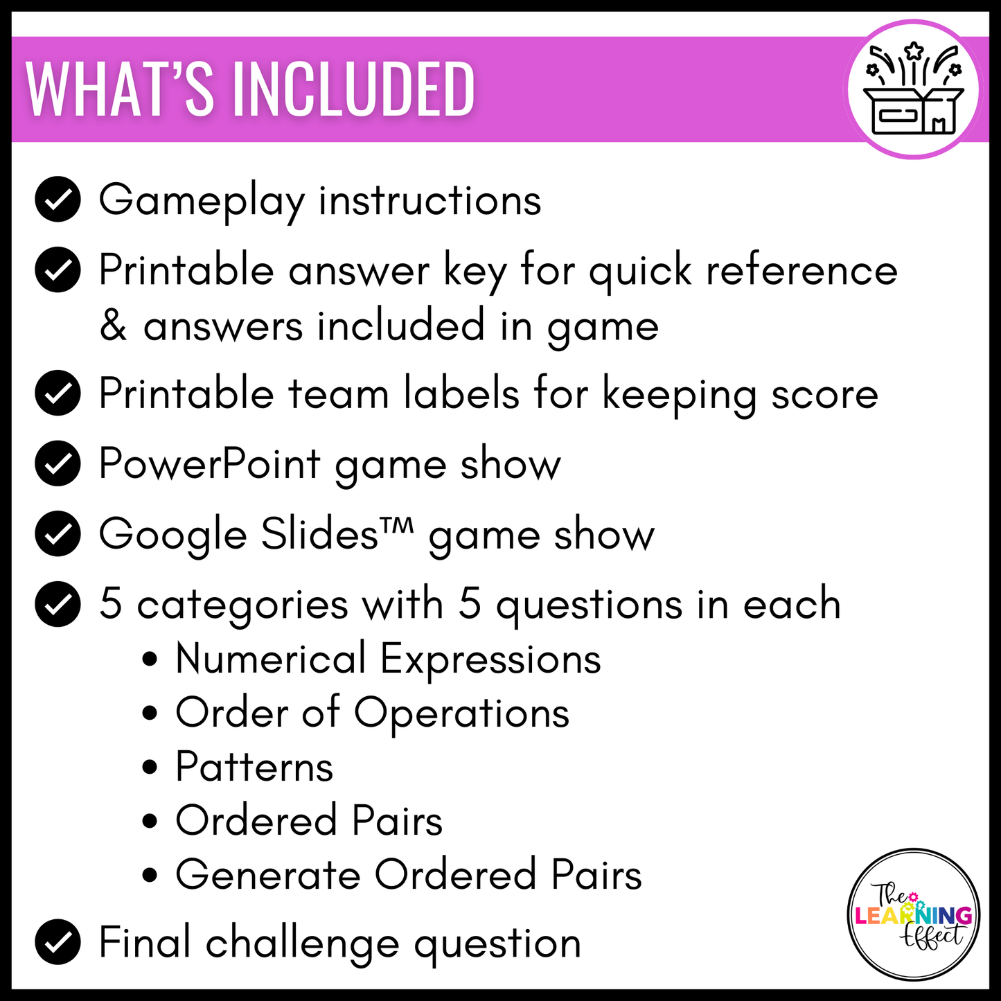 Expressions and Patterns Game Show | 5th Grade Math Review Test Prep Activity