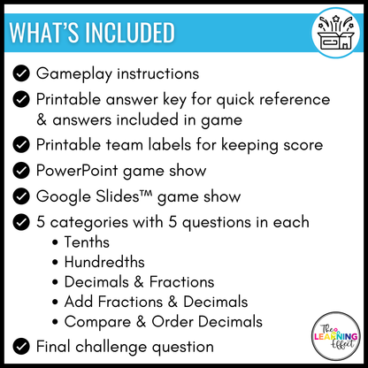 Fractions and Decimals Game Show | 4th Grade Math Review Test Prep Activity