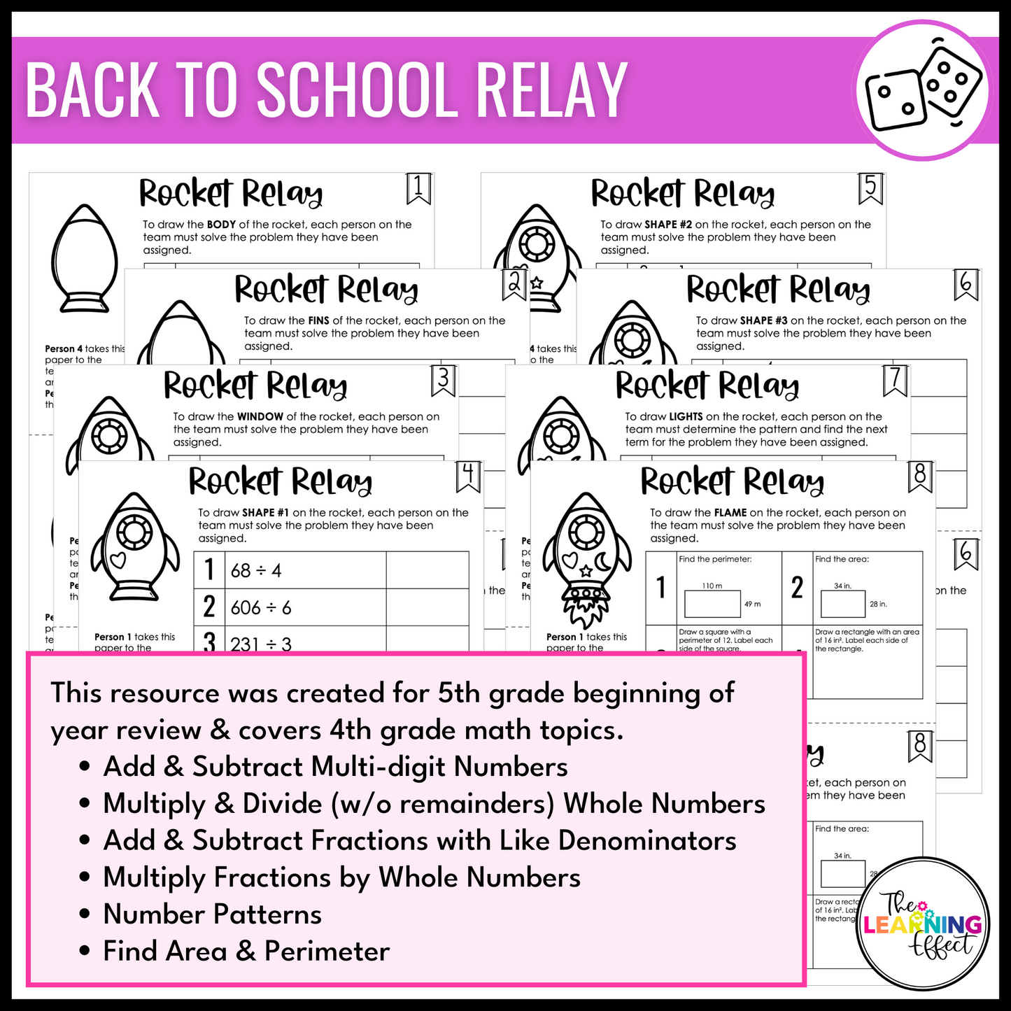 5th Grade Math Review Relay Games BUNDLE | Fun No Prep Whole Class Activities
