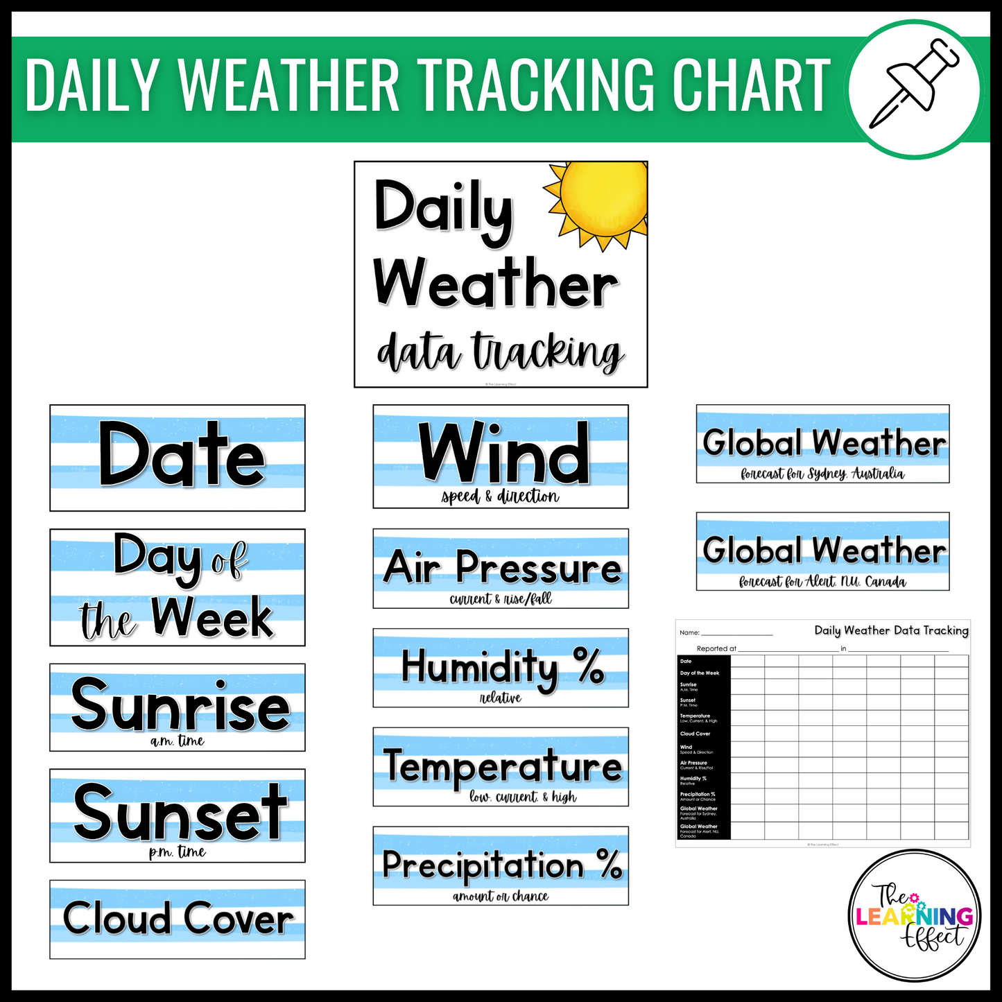 Weather Resources BUNDLE | Recording Log | Tracker Chart | Review Game Show