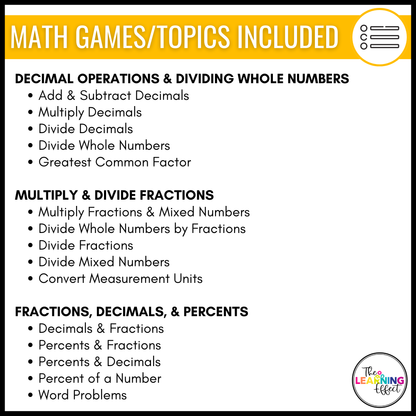 6th Grade Math Fraction, Decimal, and Percent Game Shows BUNDLE | Test Prep Review Activities