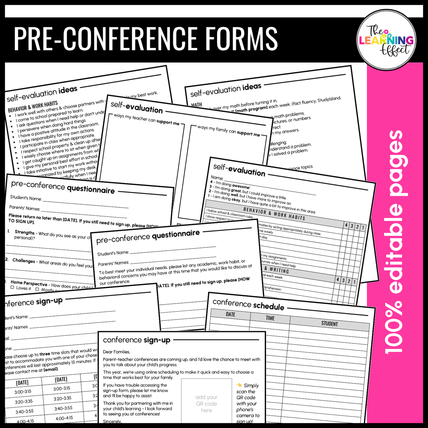 Parent Teacher Conference Forms | Student Led Conferences | Editable Templates