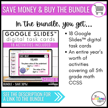 5th Grade Math Spiral Review #2 Google Slides | Digital Task Cards Test Prep Activity