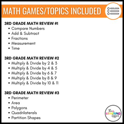 3rd Grade Math Spiral Review #1-3 Game Shows BUNDLE | End of Year Test Prep Activities