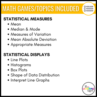 6th Grade Math Data and Statistics Game Shows BUNDLE | Test Prep Review Activities