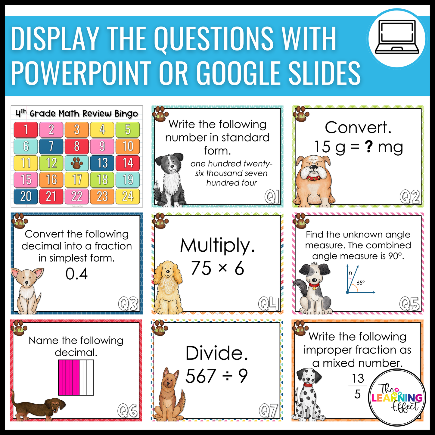 4th Grade Math Spiral Review Bingo Game | End of Year Test Prep Activity