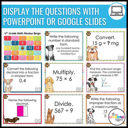 4th Grade Math Spiral Review Bingo Game | End of Year Test Prep Activity