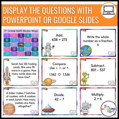 3rd Grade Math Spiral Review Bingo Game | End of Year Test Prep Activity