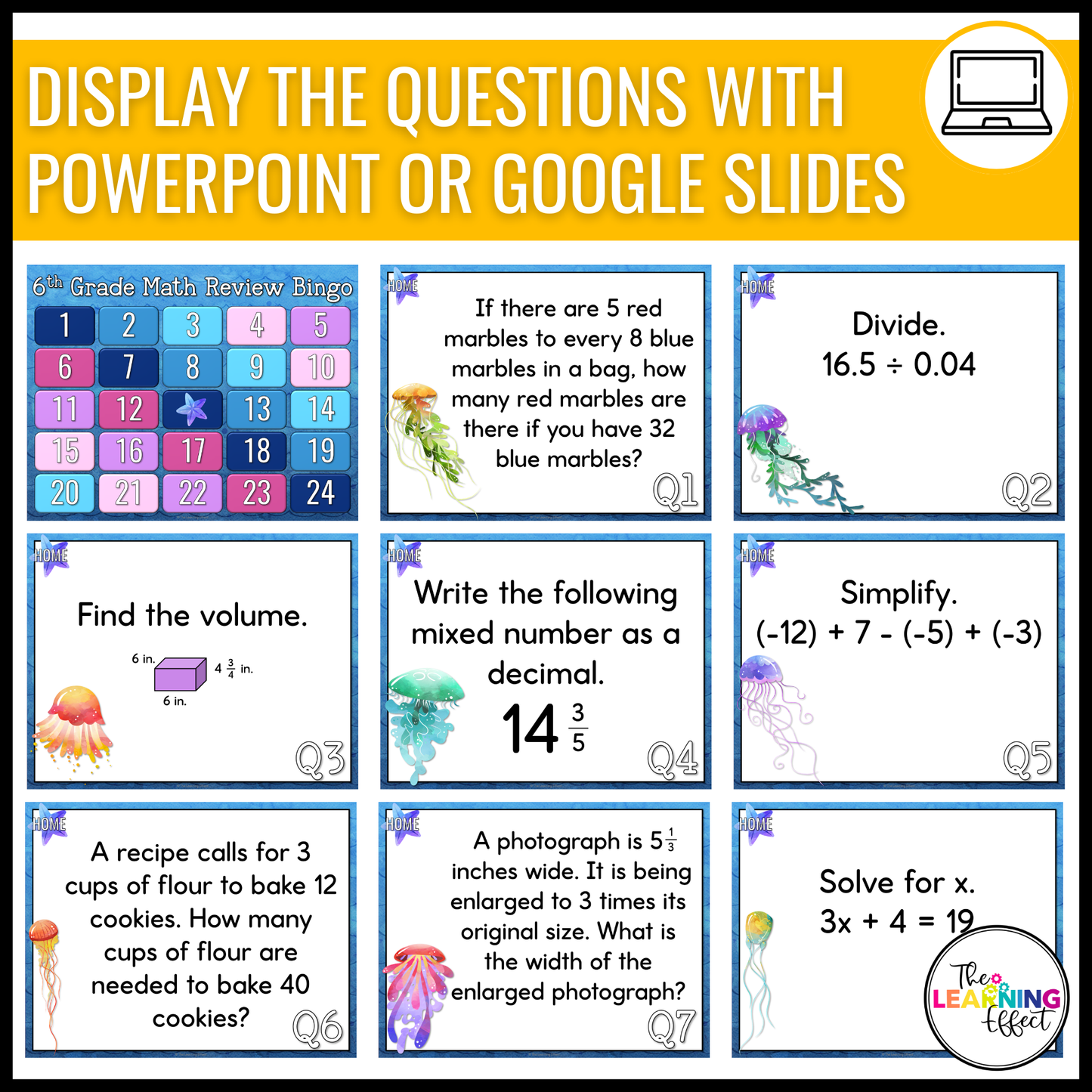 6th Grade Math Spiral Review Bingo Game | End of Year Test Prep Activity