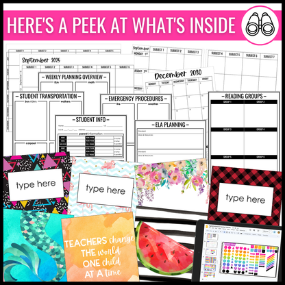 Editable Teacher Planner Binder Printable and Digital BUNDLE | Black and White