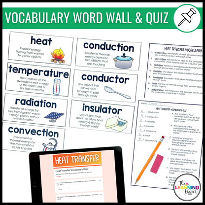 Heat Transfer Science BUNDLE | Lesson, Vocabulary, Activities, Worksheets