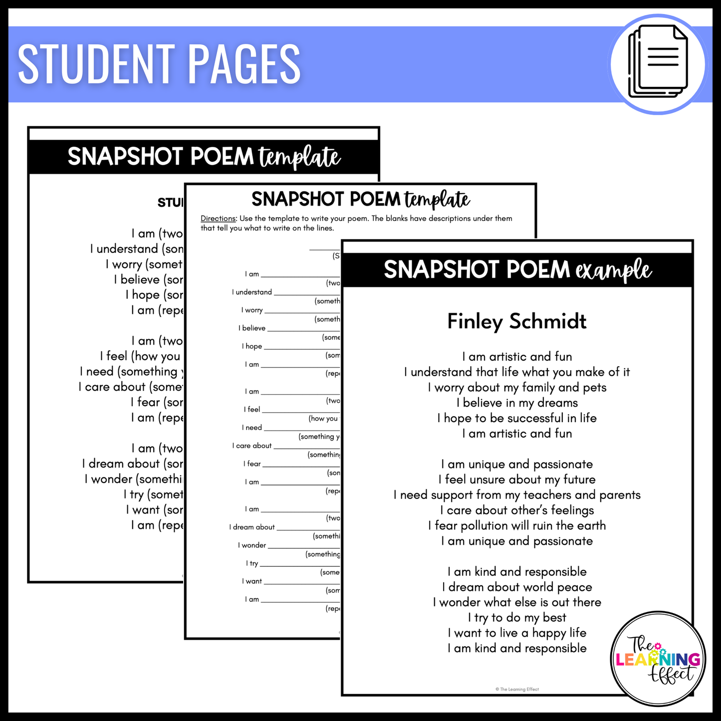 Student Snapshot Poem | All About Me Activity | End of the Year or Back to School