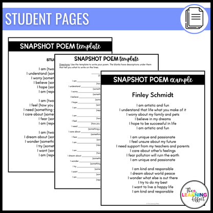 Student Snapshot Poem | All About Me Activity | End of the Year or Back to School