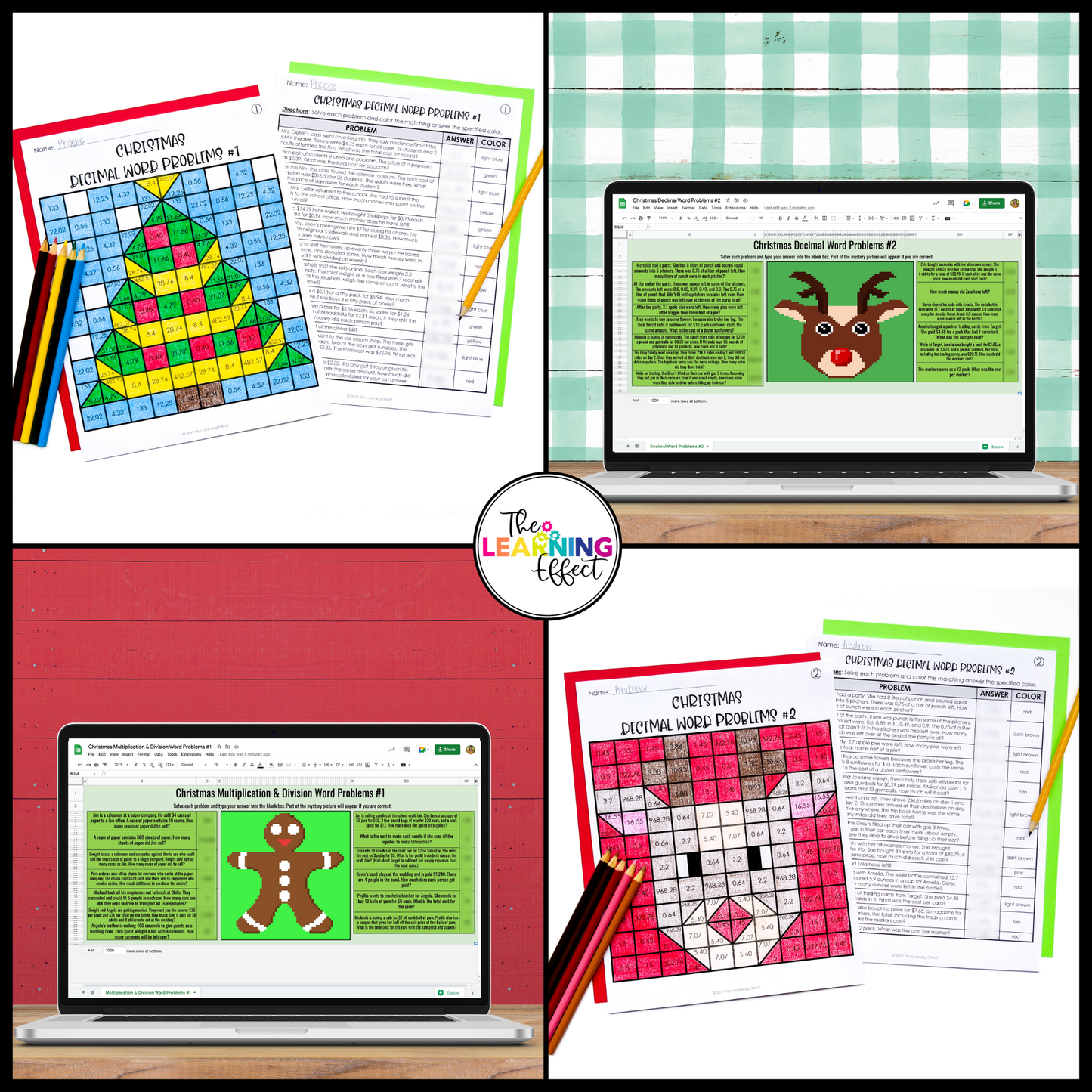 Christmas Math Activities Color by Number and Pixel Art BUNDLE