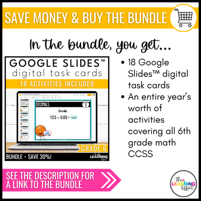 6th Grade Math Spiral Review #1 Google Slides | Digital Task Cards Test Prep Activity