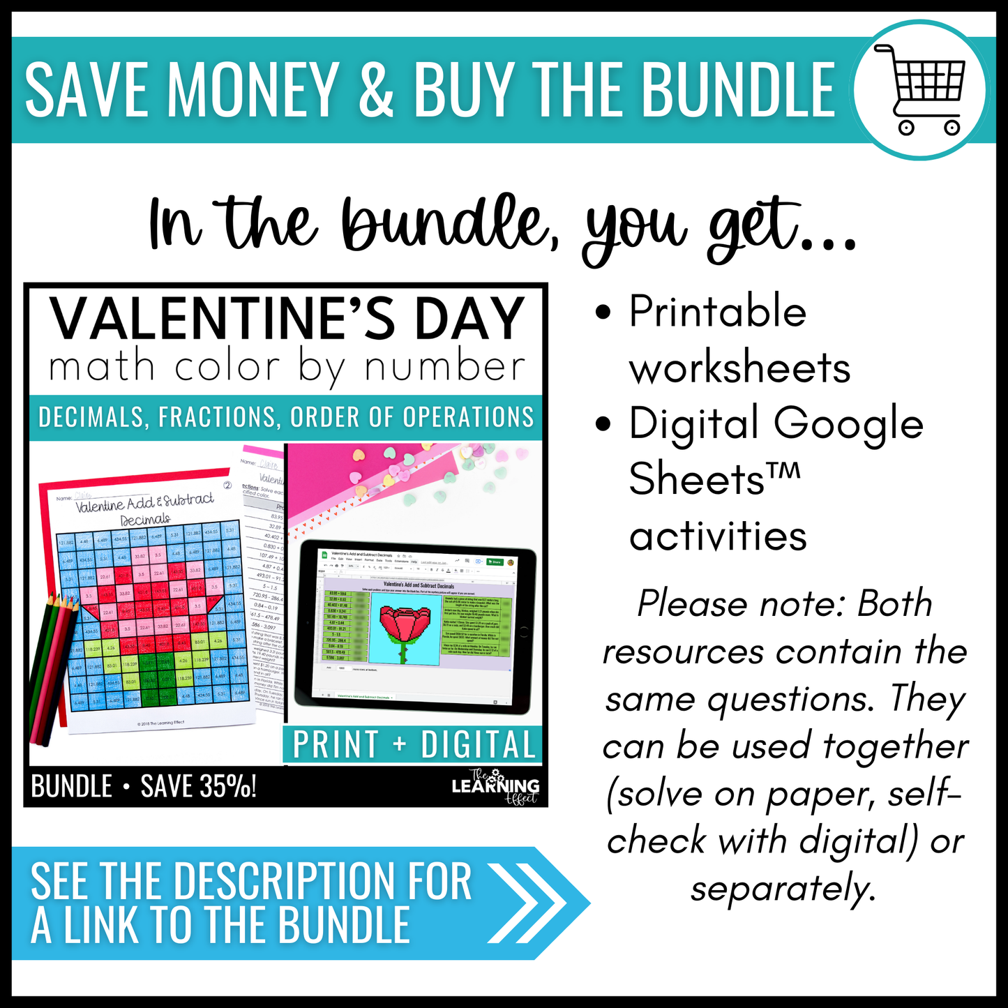 Valentine's Day Math Activities Digital Pixel Art | Fractions, Decimals