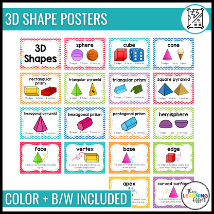 2D and 3D Shape Attributes Posters BUNDLE | Geometry Vocabulary Anchor Charts