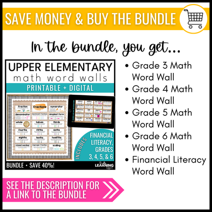 6th Grade Math Word Wall | Printable Vocabulary Cards and Digital Google Slides