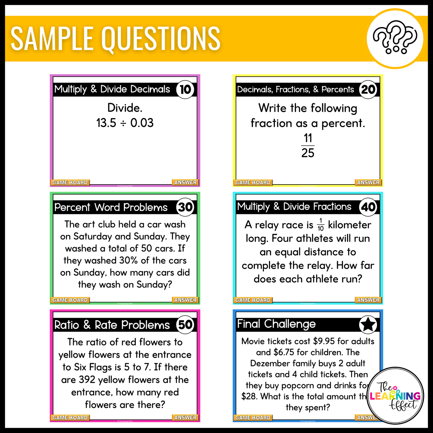 6th Grade Math Game Show BUNDLE | All Standards Test Prep Review Activities