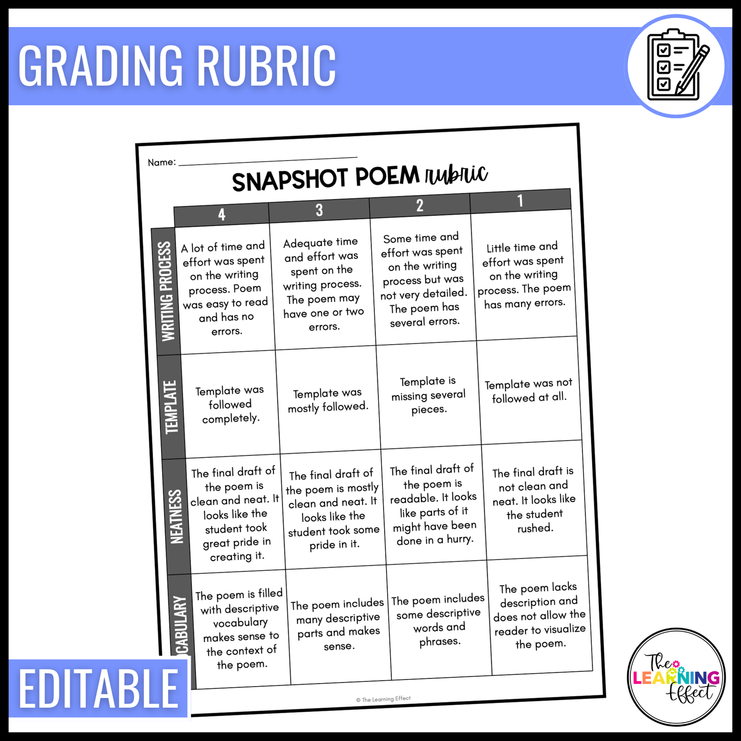 Student Snapshot Poem | All About Me Activity | End of the Year or Back to School