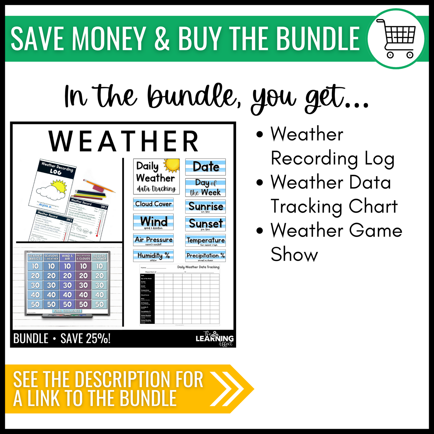 Daily Weather Tracker Data Chart | Bulletin Board Display and Log Worksheet