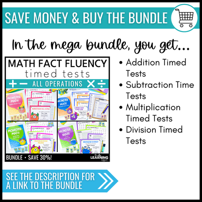 Math Fact Fluency Addition and Subtraction Timed Tests BUNDLE | Practice Worksheets