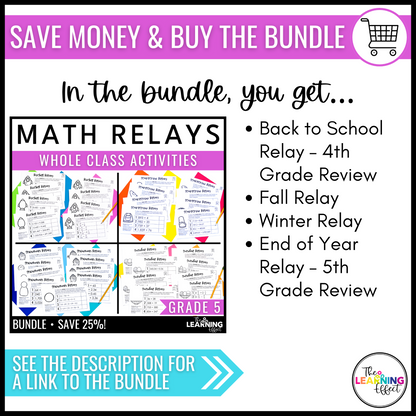 Fall Math Game for 5th Grade | Relay Review Activity | Decimals, Multiplication, Division