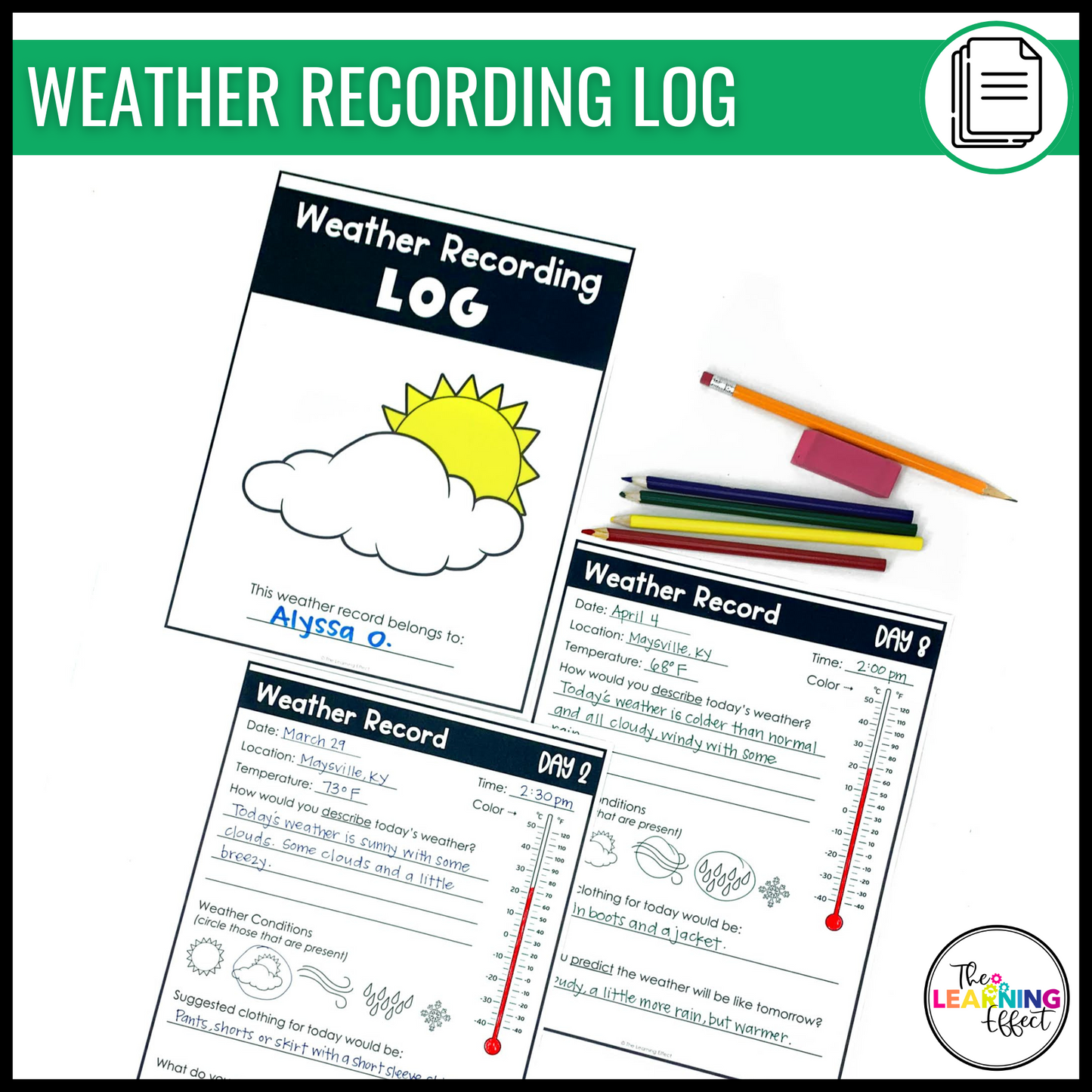 Weather Resources BUNDLE | Recording Log | Tracker Chart | Review Game Show