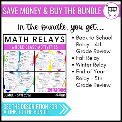 Winter Math Game for 5th Grade | Relay Review Activity | Decimals, Multiplication, Division