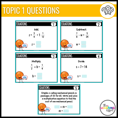 6th Grade Math Spiral Review #2 Google Slides | Digital Task Cards Test Prep Activity