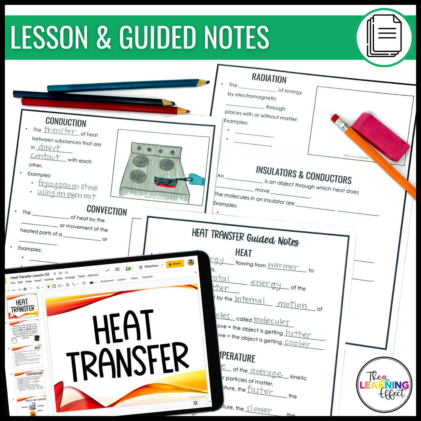 Heat Transfer Science BUNDLE | Lesson, Vocabulary, Activities, Worksheets