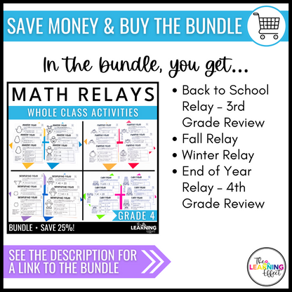Back to School Math Game for 4th Grade | 3rd Grade No Prep Review Relay Activity
