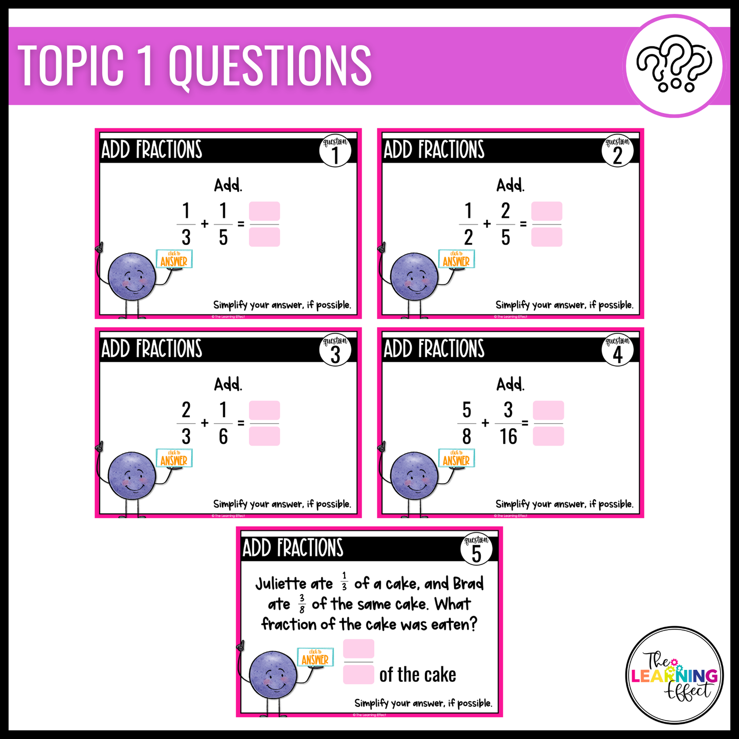 Adding and Subtracting Fractions Google Slides | 5th Grade Math Digital Task Cards