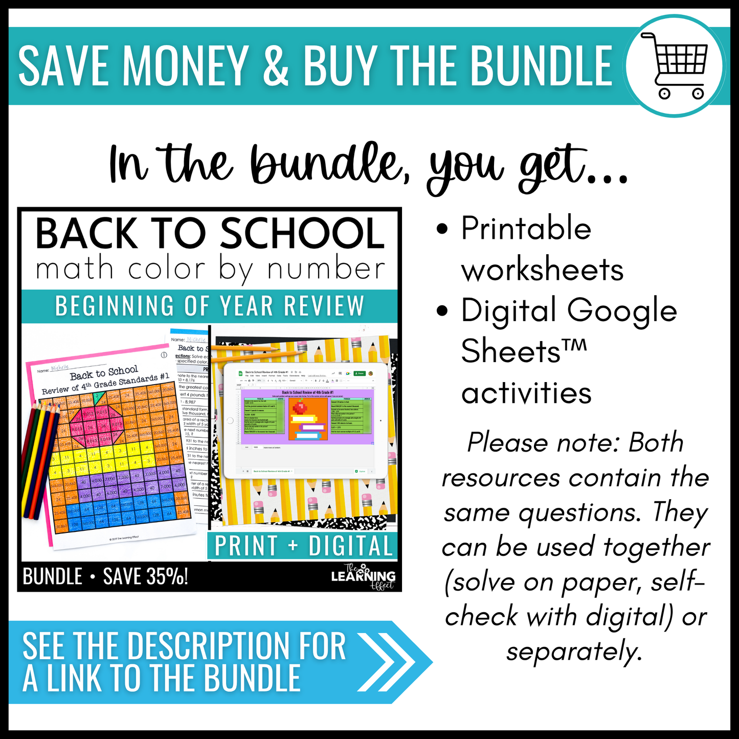 Back to School Math Review Activities Digital Pixel Art | 5th and 6th Grade