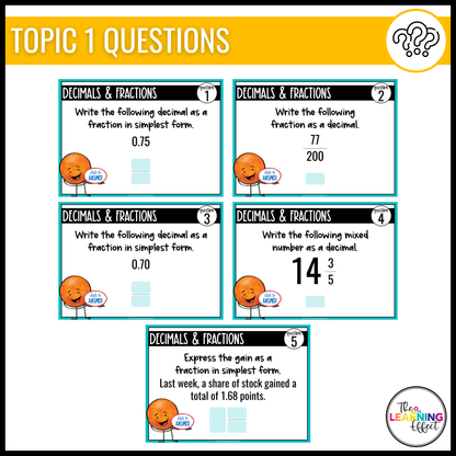 Fractions, Decimals, and Percents Google Slides | 6th Grade Digital Task Cards