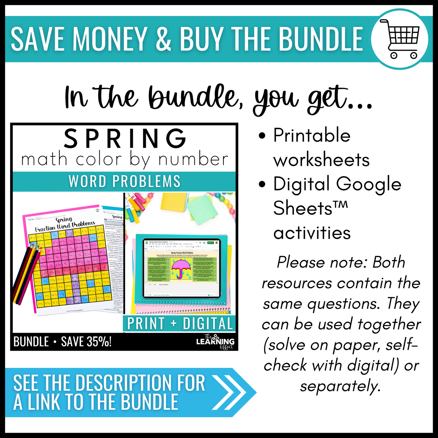 Spring Activities Mystery Picture Worksheets | Color by Number Word Problems