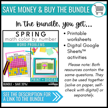 Spring Activities Mystery Picture Worksheets | Color by Number Word Problems
