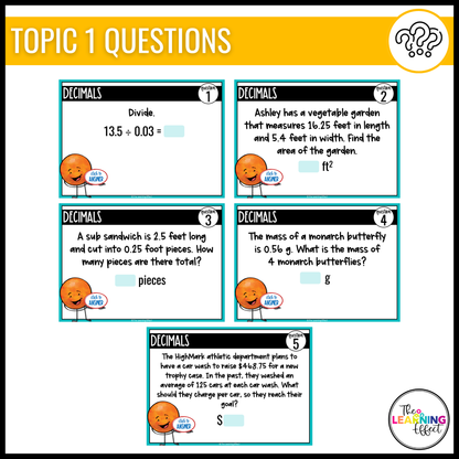 6th Grade Math Spiral Review #1 Google Slides | Digital Task Cards Test Prep Activity