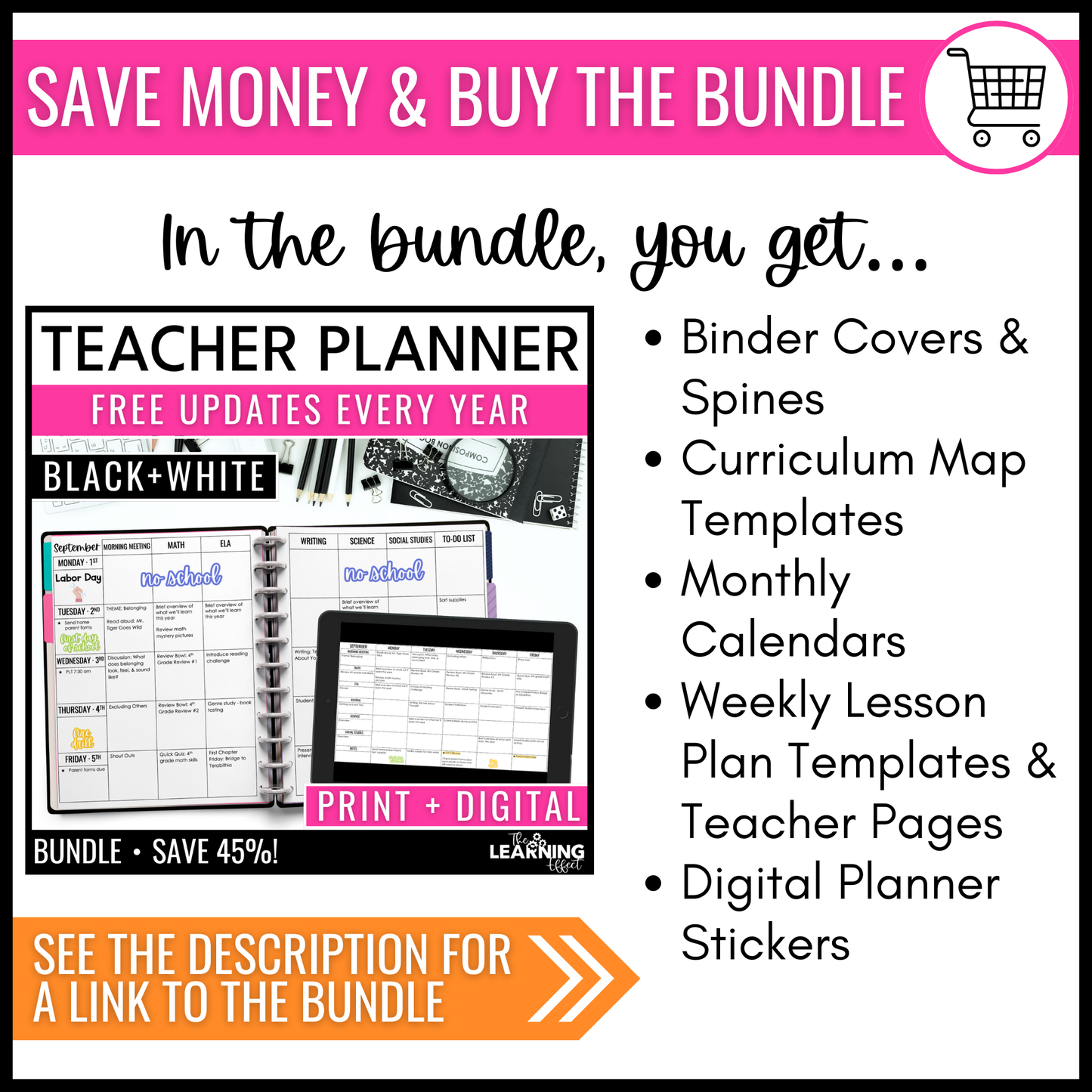 Editable Weekly Lesson Plan Templates 2026 | Teacher Planner | Black and White