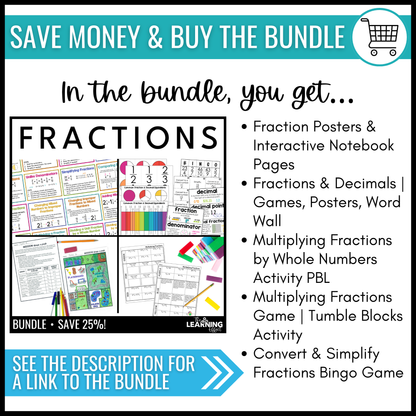 Multiplying Fractions by a Whole Number Activity Math Project Based Learning PBL