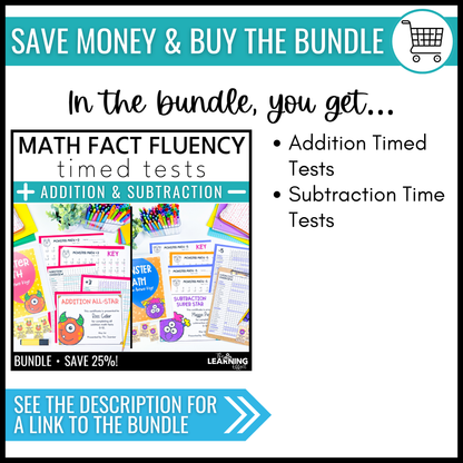 Subtraction Timed Tests | Math Fact Fluency Practice Worksheets and Tracker