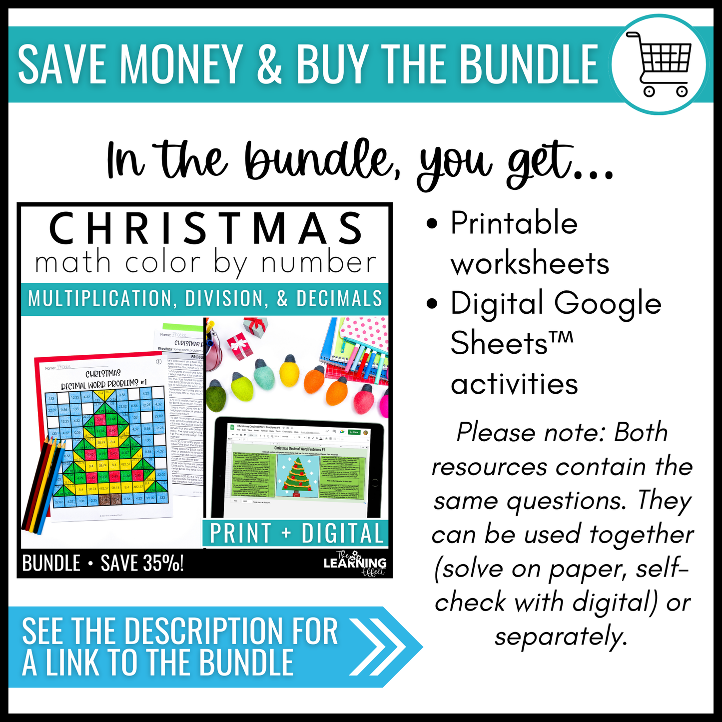 Christmas Math Activities Digital Pixel Art | Multiplication, Division, Decimals