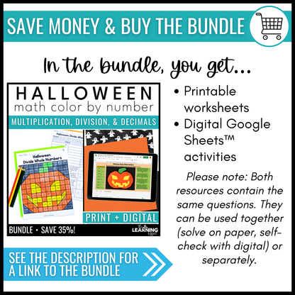 Halloween Math Activities Mystery Picture Worksheets | Color by Number