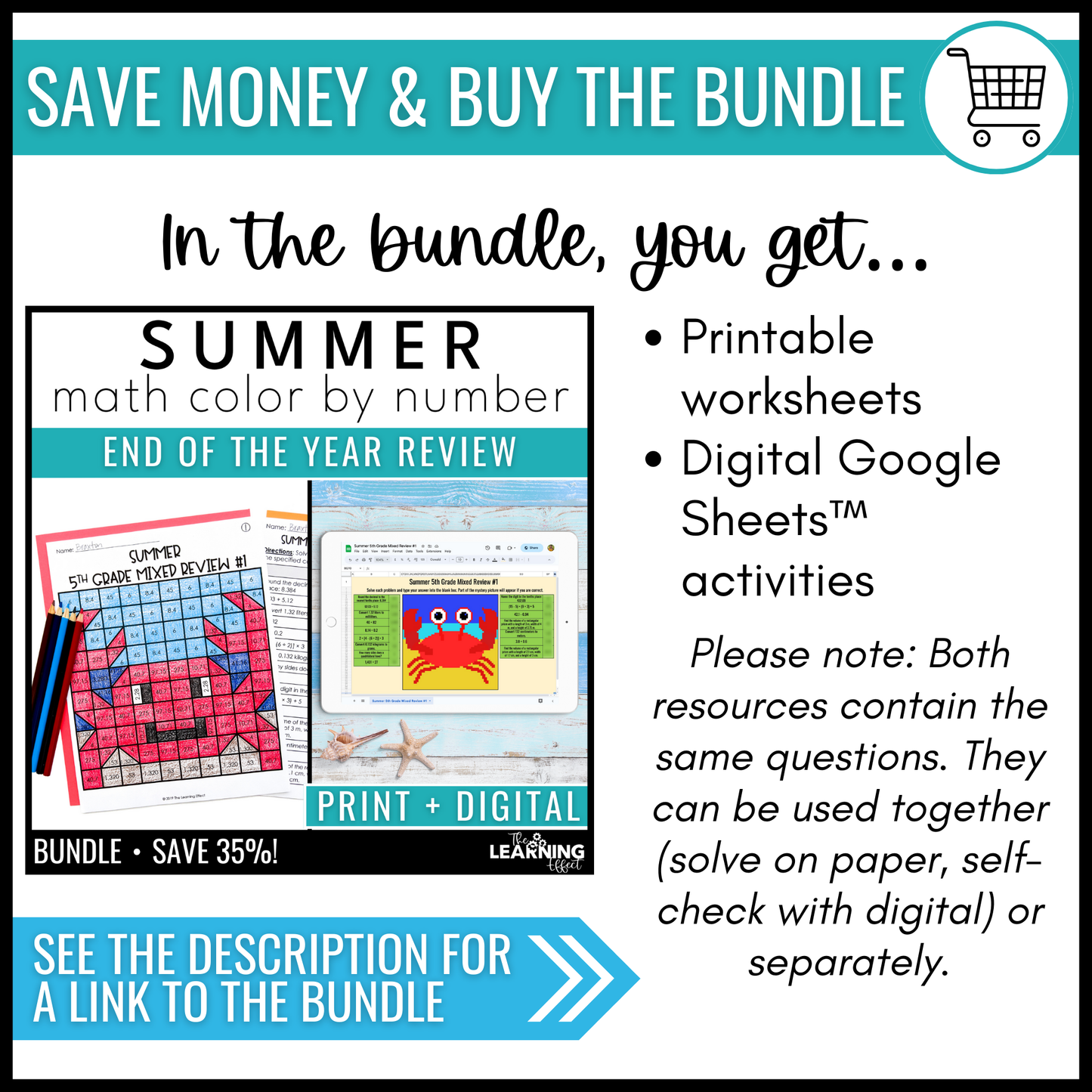 End of the Year Math Activities Digital Pixel Art | Review 5th & 6th Grade