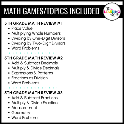 5th Grade Math Spiral Review #1-3 Game Shows BUNDLE | End of Year Test Prep Activities