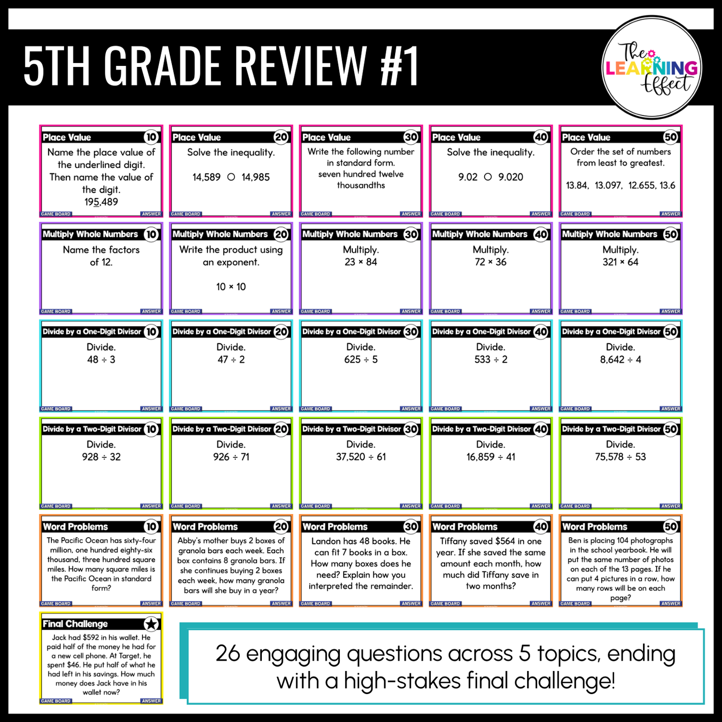 5th Grade Math Spiral Review #1-3 Game Shows BUNDLE | End of Year Test Prep Activities