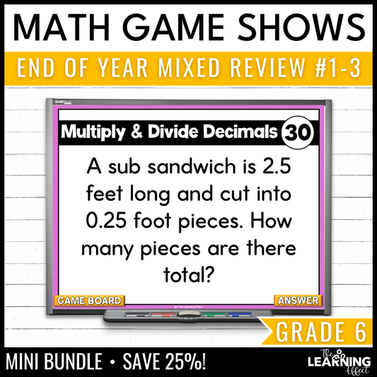 6th Grade Math Spiral Review #1-3 Game Shows BUNDLE | End of Year Test Prep Activities