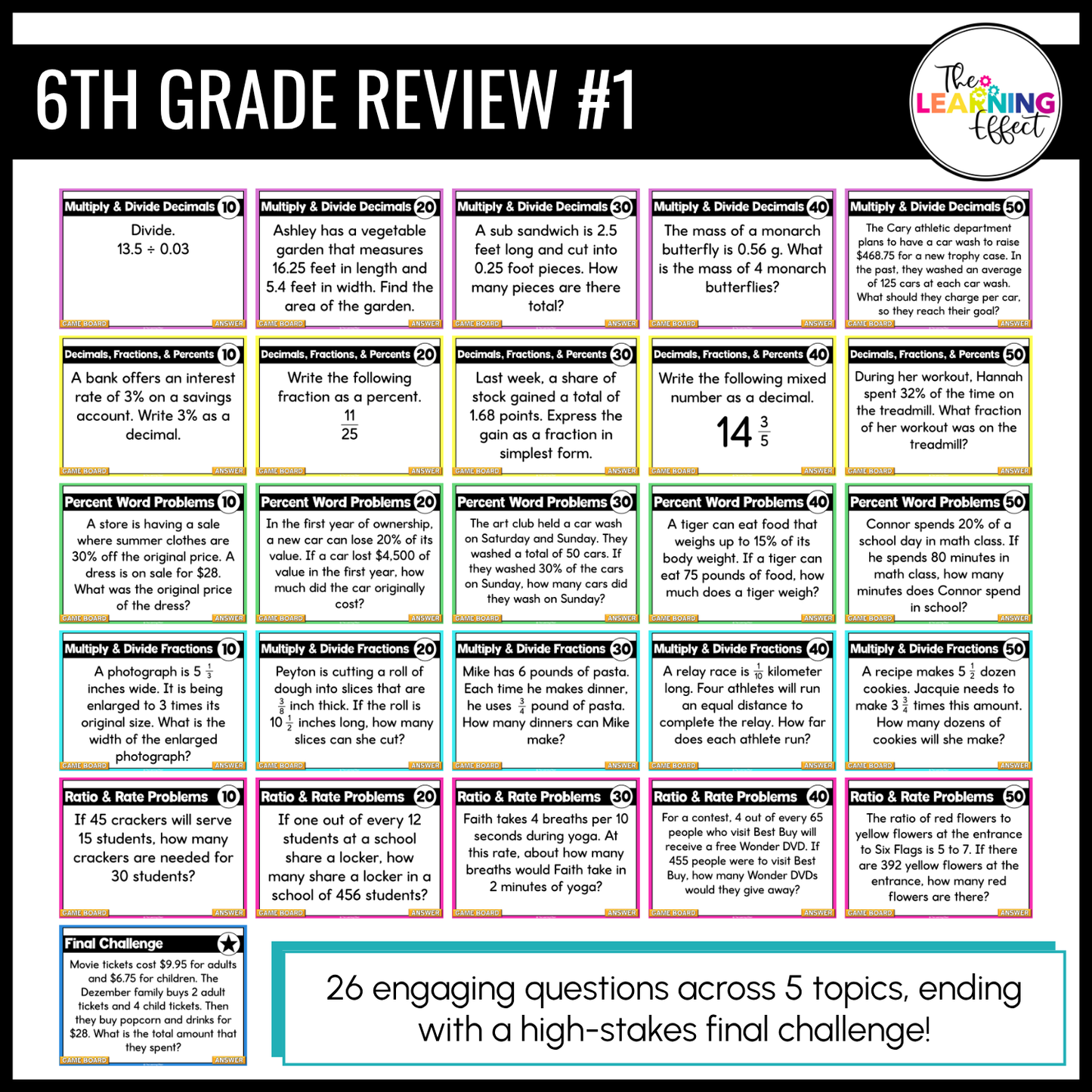 6th Grade Math Spiral Review #1-3 Game Shows BUNDLE | End of Year Test Prep Activities